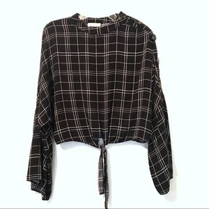 C’Isa Cropped Waist Tie Blouse Wide Sleeves